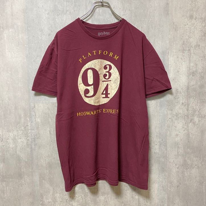 Harry Potter　ハリーポッター　半袖プリントTシャツ　ワインレッド　えんじ色　クルーネック　XLサイズ　古着