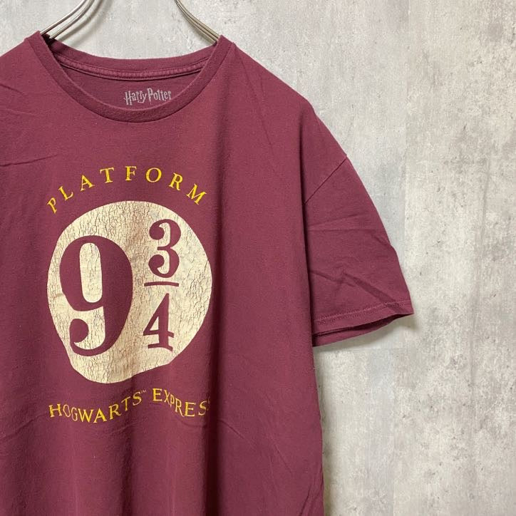 Harry Potter　ハリーポッター　半袖プリントTシャツ　ワインレッド　えんじ色　クルーネック　XLサイズ　古着