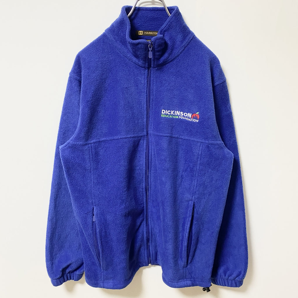HARRITON　長袖フリースジャケット　フルジップアウター　ワンポイント刺繍　ハイネック　青　ブルー　Sサイズ　古着
