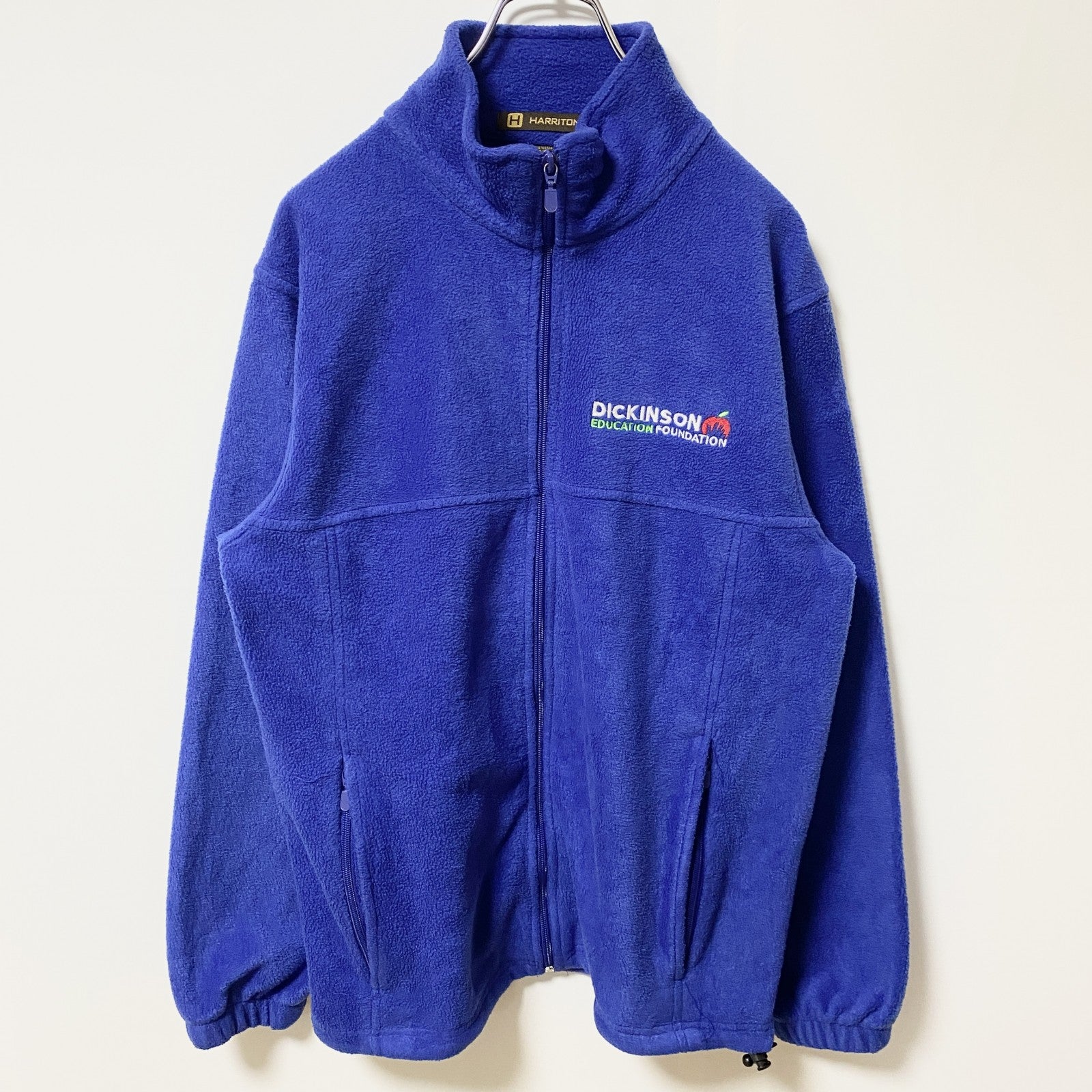 HARRITON　長袖フリースジャケット　フルジップアウター　ワンポイント刺繍　ハイネック　青　ブルー　Sサイズ　古着