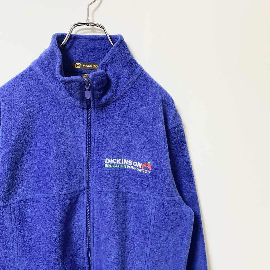 HARRITON　長袖フリースジャケット　フルジップアウター　ワンポイント刺繍　ハイネック　青　ブルー　Sサイズ　古着