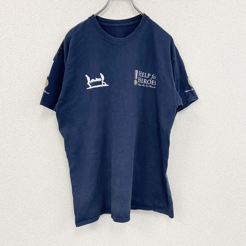 半袖プリントTシャツ　チャリティーTシャツ　両面プリント　紺　ネイビー　古着