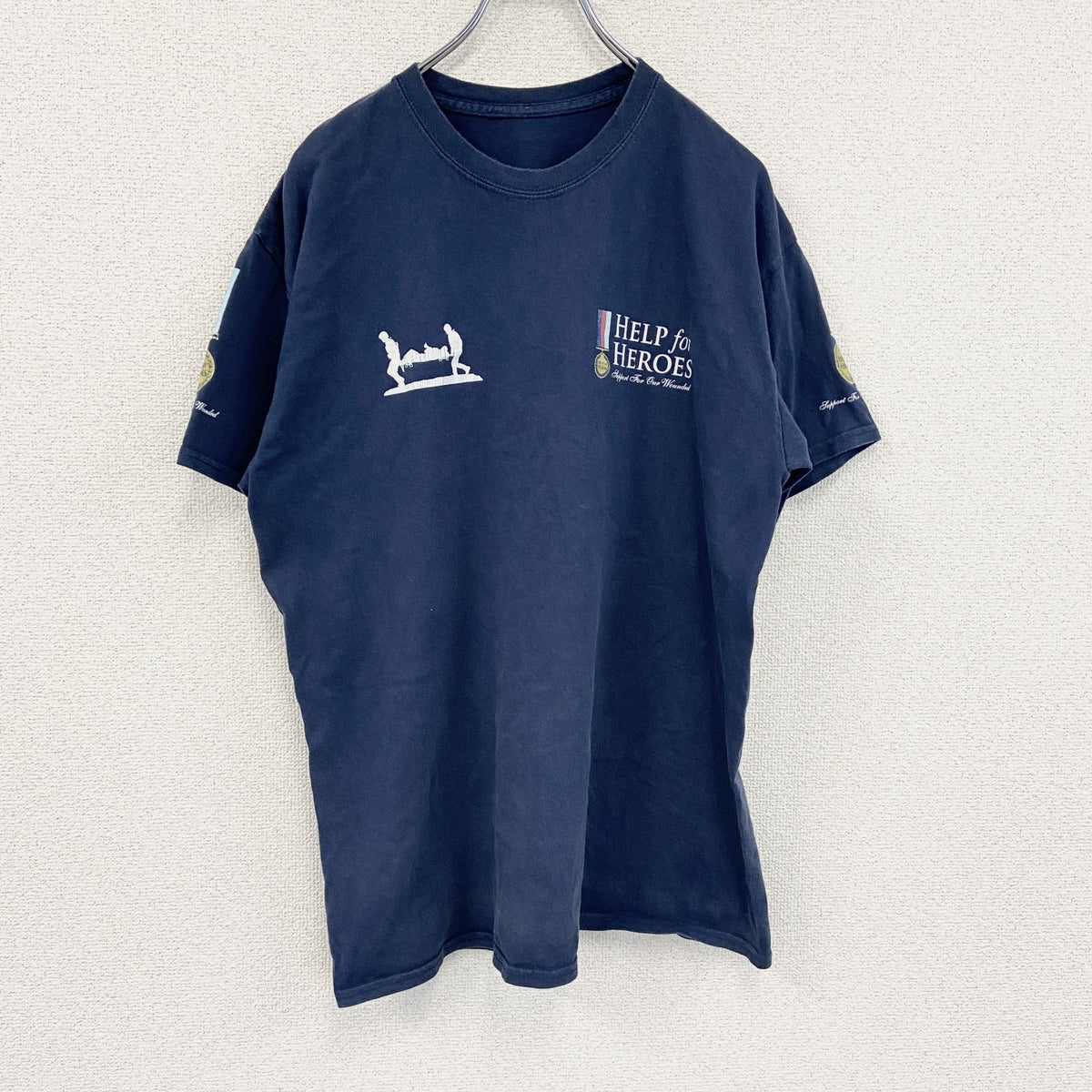 半袖プリントTシャツ　チャリティーTシャツ　両面プリント　紺　ネイビー　古着