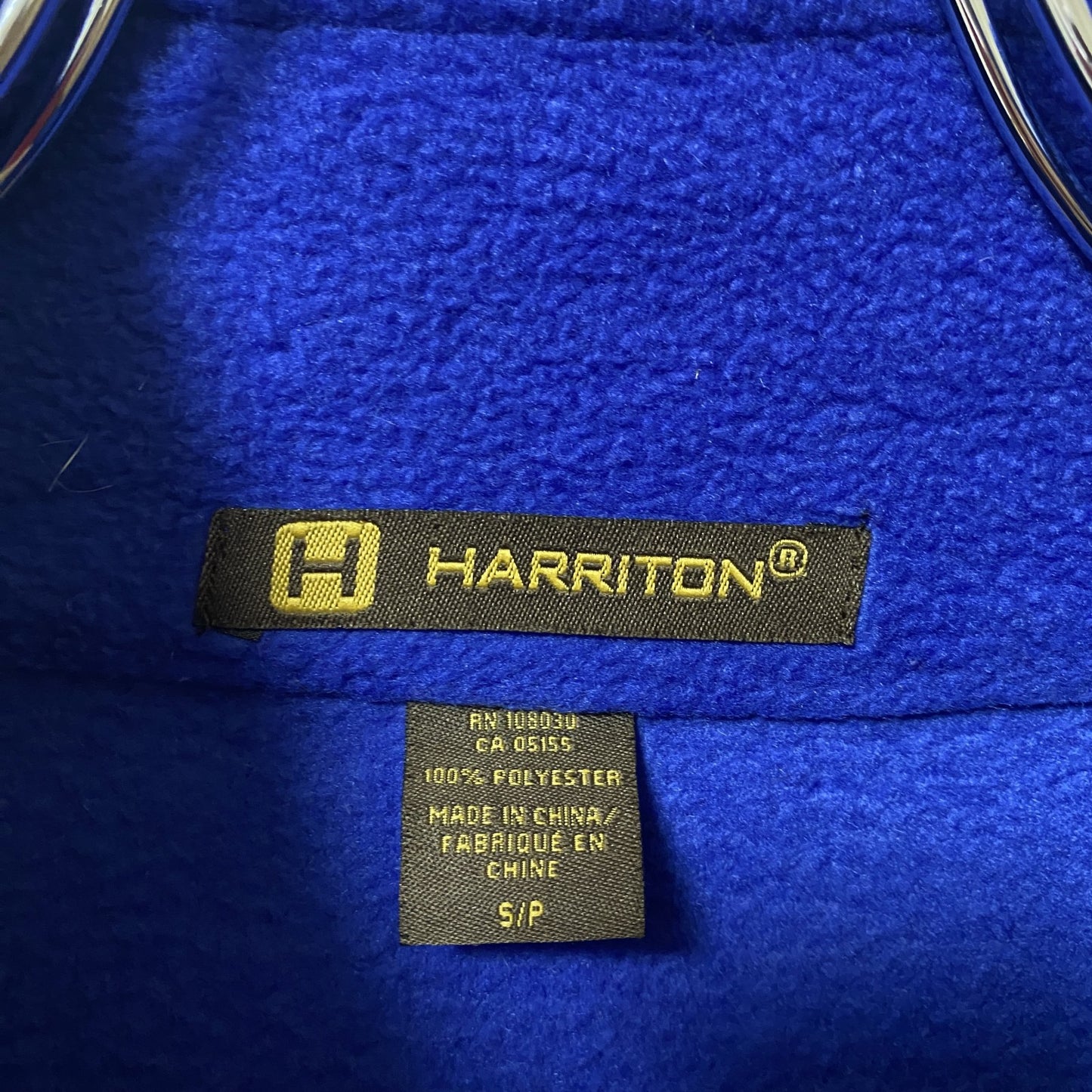 古着 used　HARRITON　長袖フリースジャケット　フルジップアウター　ワンポイント刺繍　ハイネック　青　ブルー　Sサイズ