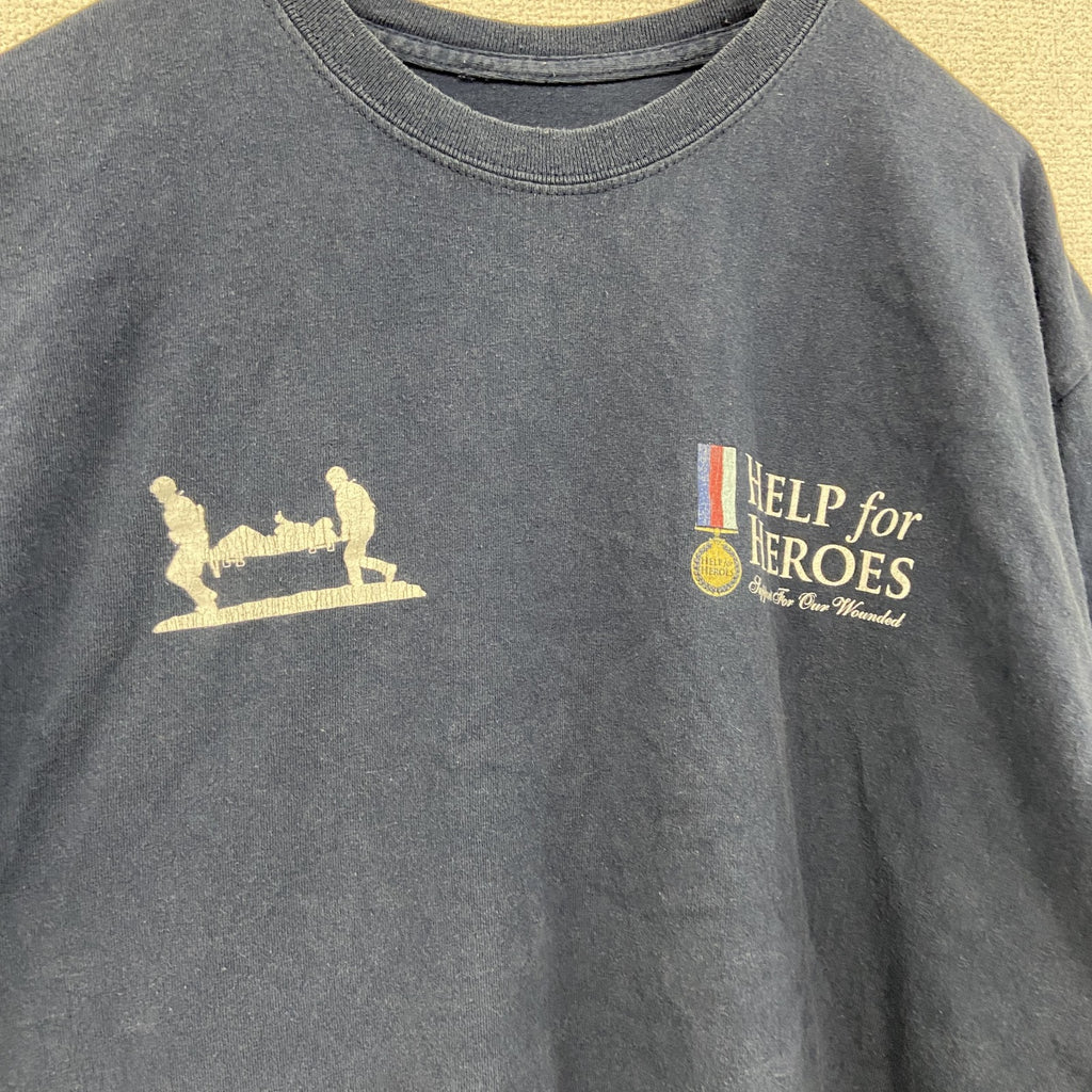 半袖プリントTシャツ　チャリティーTシャツ　両面プリント　紺　ネイビー　古着