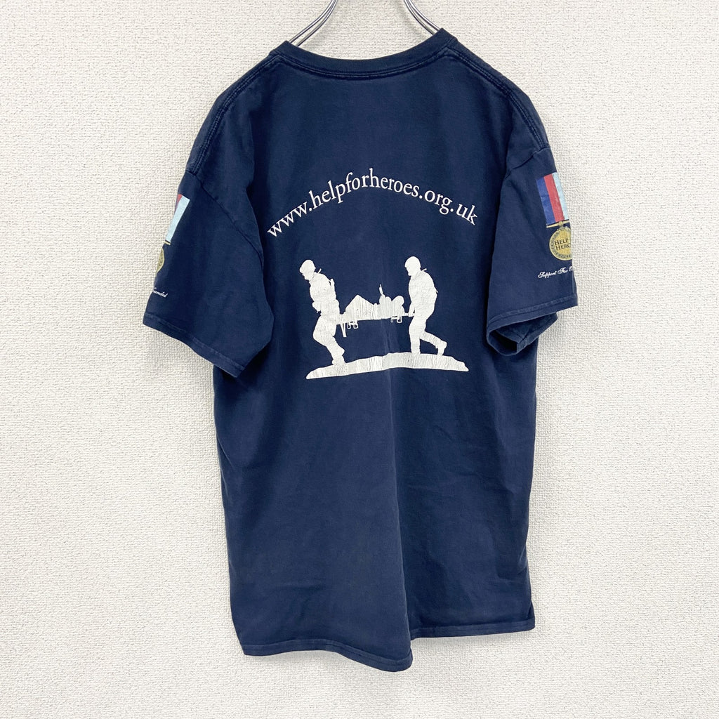 半袖プリントTシャツ　チャリティーTシャツ　両面プリント　紺　ネイビー　古着