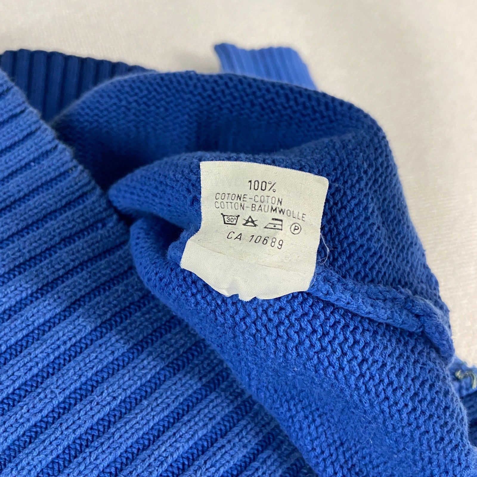 ～90s　Robe di Kappa　ロベディカッパ　コットンニットセーター　ヴィンテージ　ヘンリーネック　青　ブルー　古着