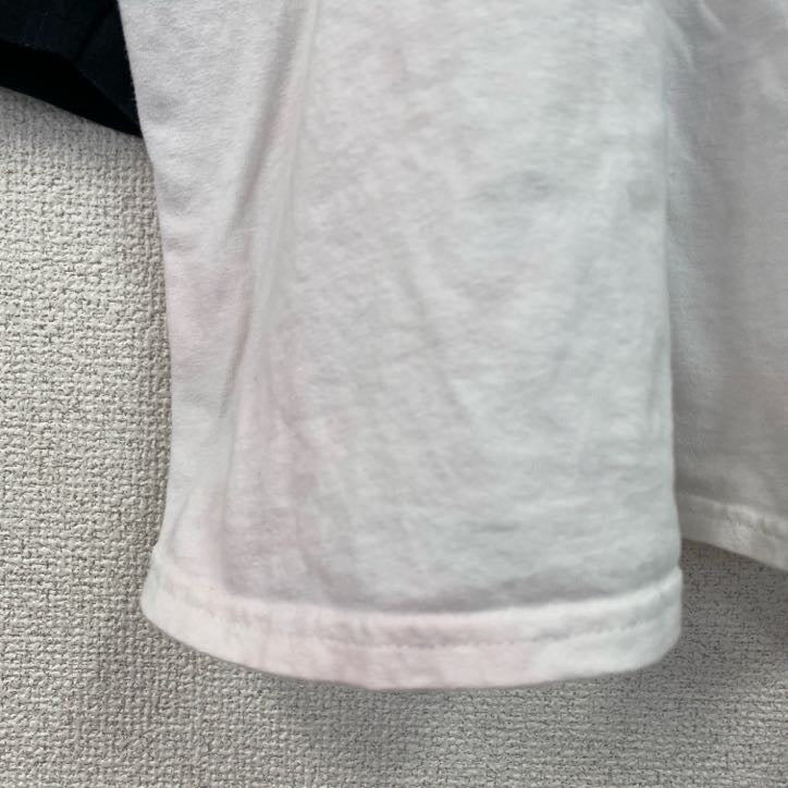 champion　チャンピオン　七分丈プリントTシャツ　ラグラン　クルーネック　黒　ブラック　白　ホワイト　XXXLサイズ　　古着