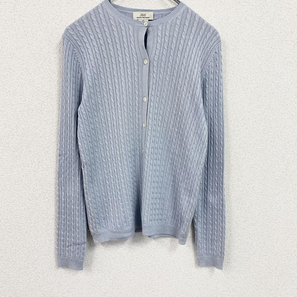 Brooks Brothers　ブルックスブラザーズ　ケーブルニットカーディガン　シルク×カシミヤ　ブルー　XSサイズ　古着