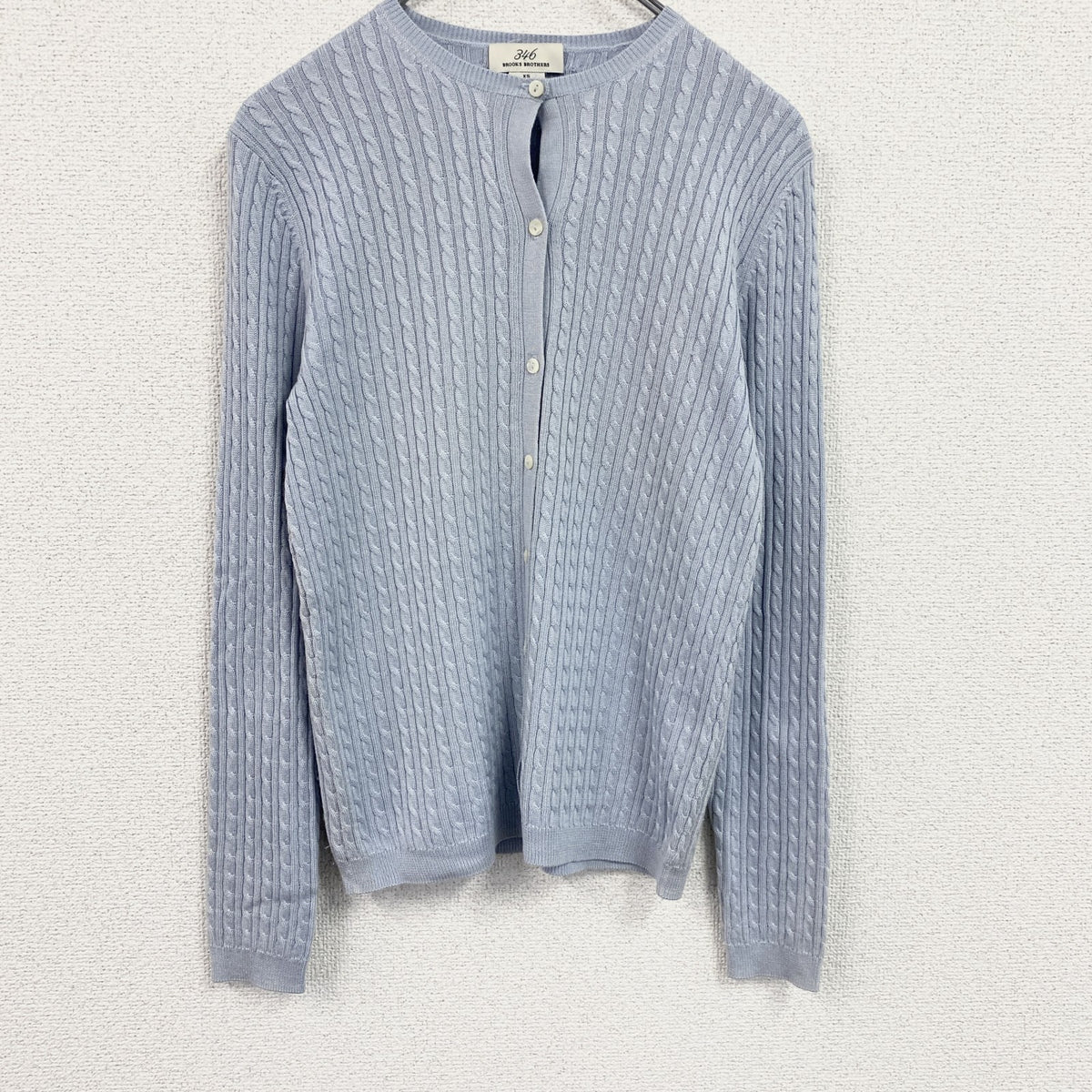 Brooks Brothers　ブルックスブラザーズ　ケーブルニットカーディガン　シルク×カシミヤ　ブルー　XSサイズ　古着
