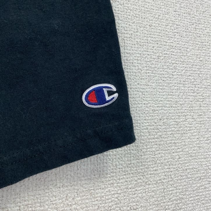 champion　チャンピオン　七分丈プリントTシャツ　ラグラン　クルーネック　黒　ブラック　白　ホワイト　XXXLサイズ　　古着
