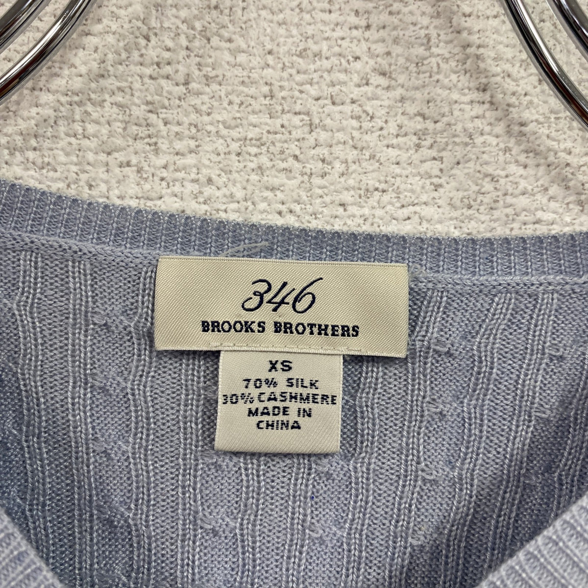Brooks Brothers　ブルックスブラザーズ　ケーブルニットカーディガン　シルク×カシミヤ　ブルー　XSサイズ　古着