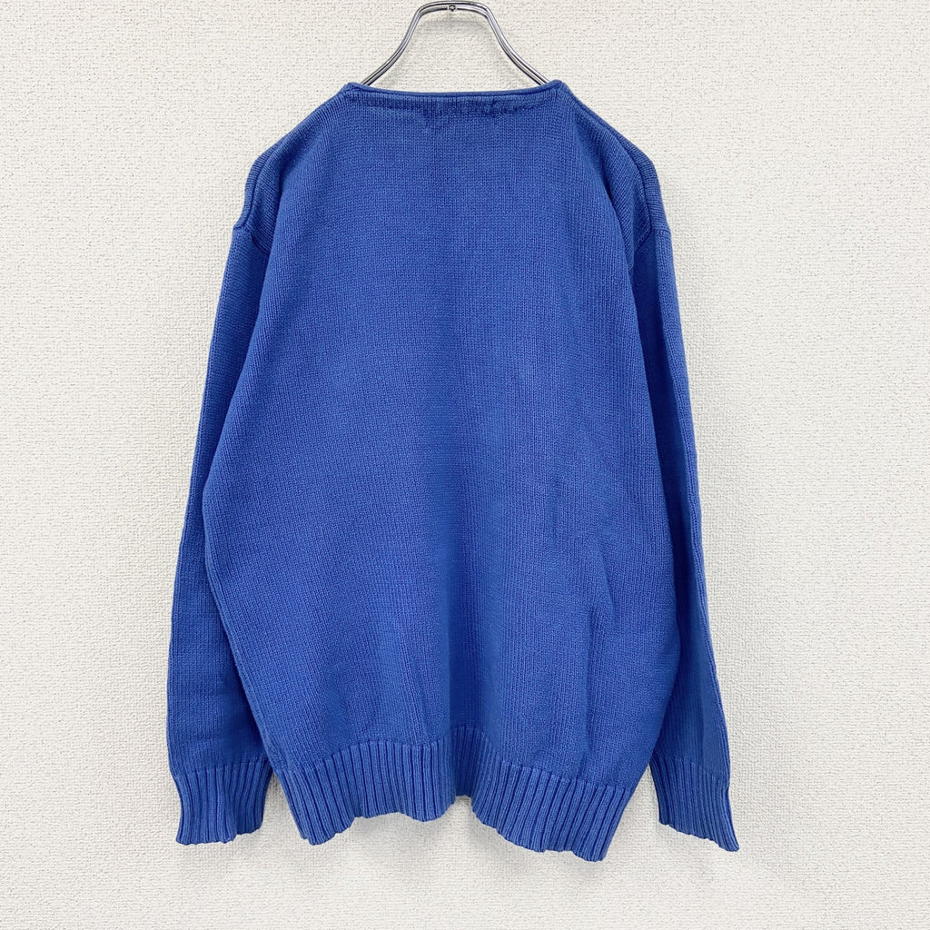 ～90s　Robe di Kappa　ロベディカッパ　コットンニットセーター　ヴィンテージ　ヘンリーネック　青　ブルー　古着
