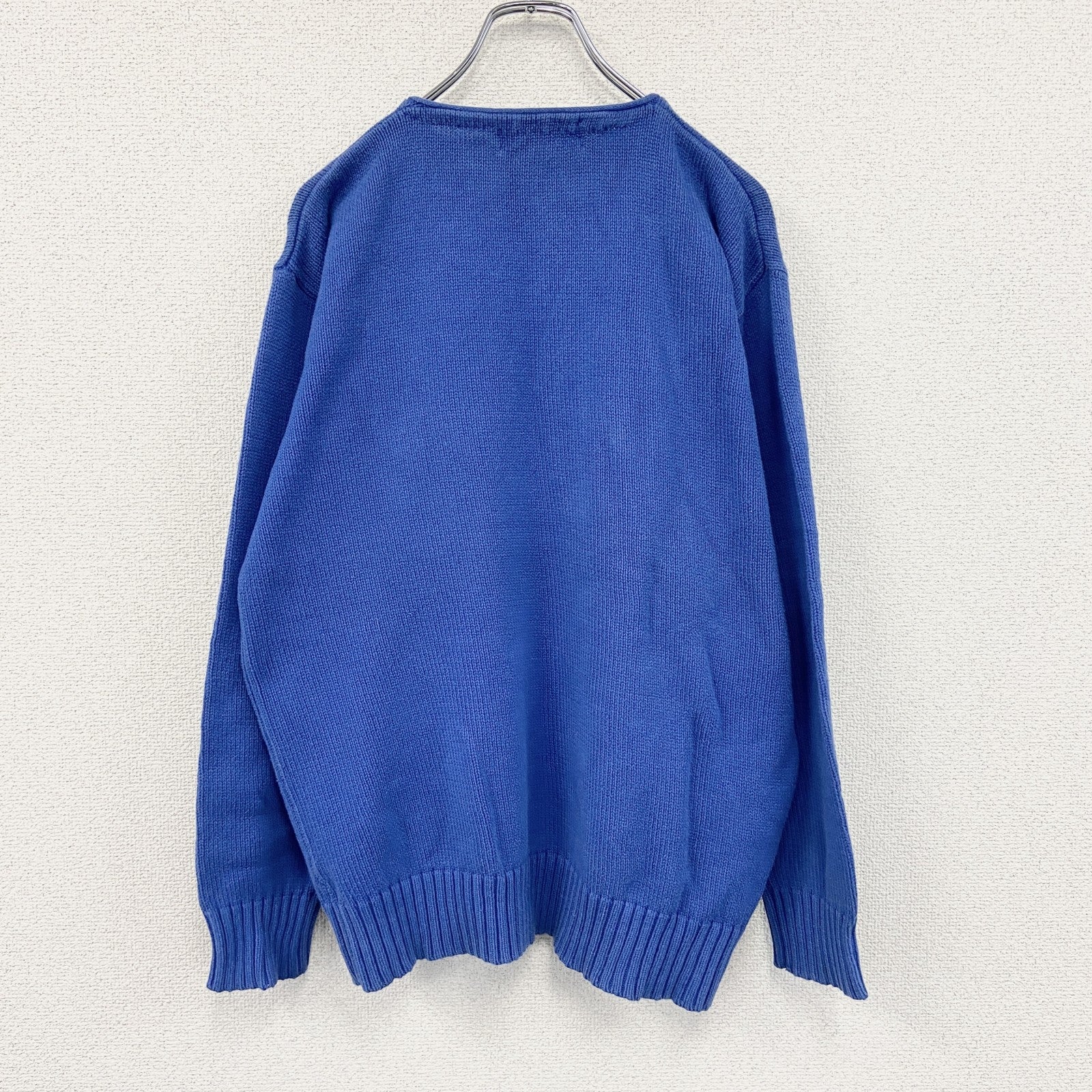 ～90s　Robe di Kappa　ロベディカッパ　コットンニットセーター　ヴィンテージ　ヘンリーネック　青　ブルー　古着