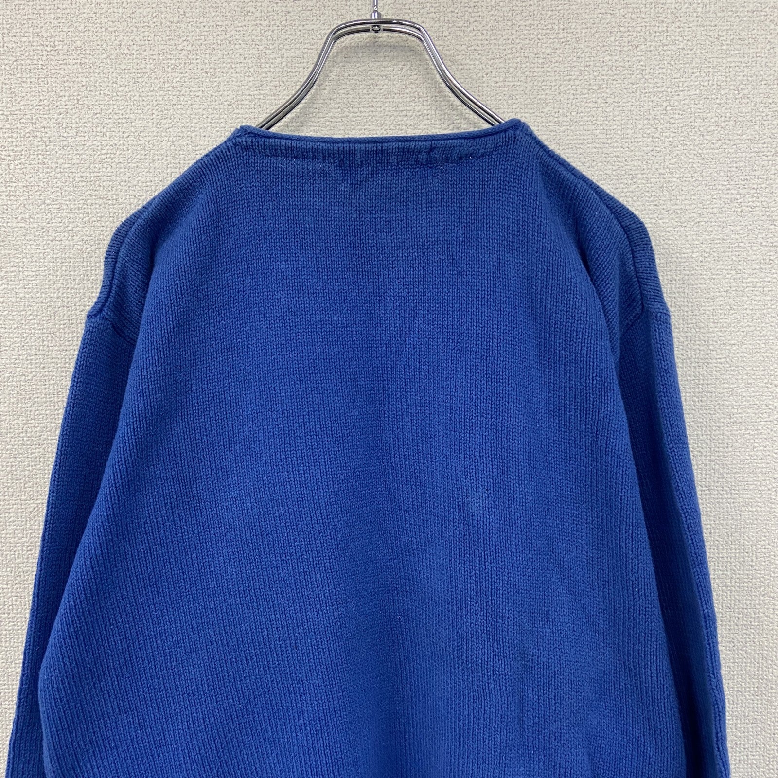 ～90s　Robe di Kappa　ロベディカッパ　コットンニットセーター　ヴィンテージ　ヘンリーネック　青　ブルー　古着