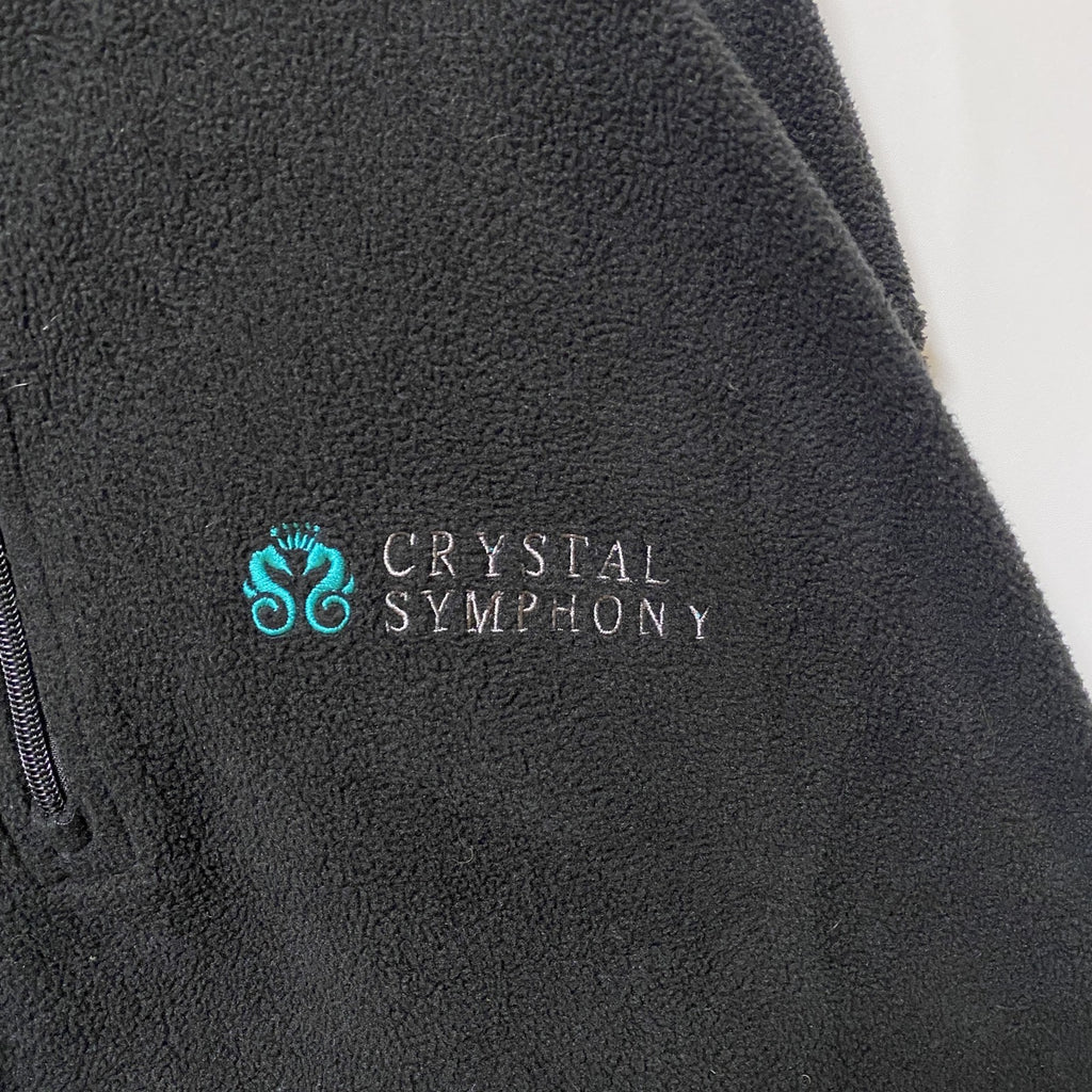 CRYSTAL CRUISES　長袖ハーフジップフリース　ワンポイント刺繍　ハイネック　黒　ブラック　XLサイズ　古着