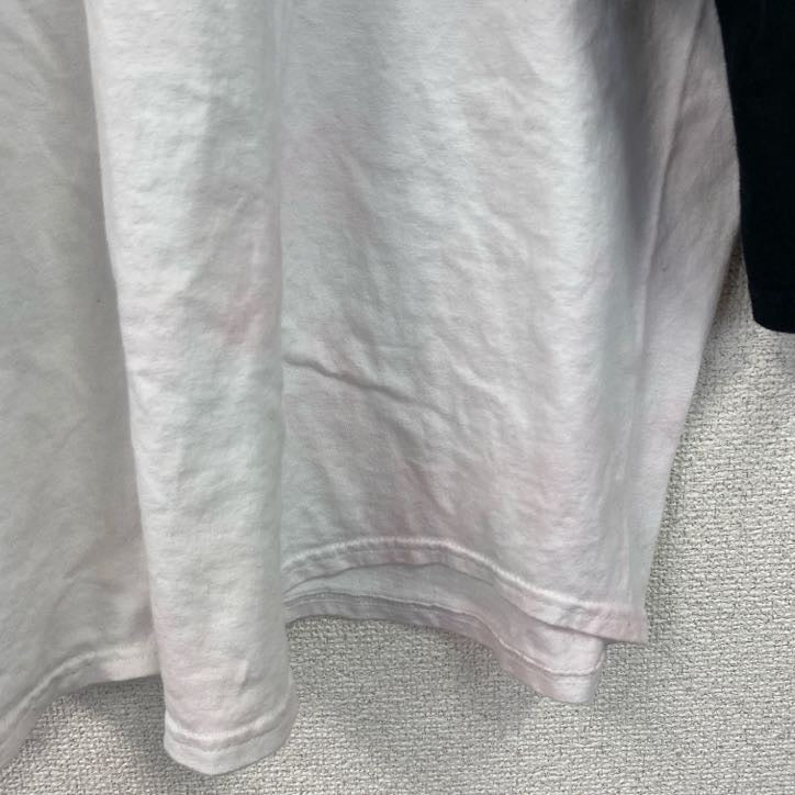 champion　チャンピオン　七分丈プリントTシャツ　ラグラン　クルーネック　黒　ブラック　白　ホワイト　XXXLサイズ　　古着