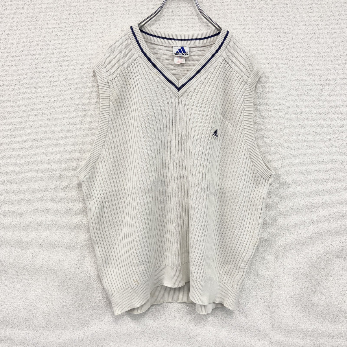90s～　adidas　アディダス　コットンニットベスト　ヴィンテージ　白　ホワイト　5XOサイズ　古着