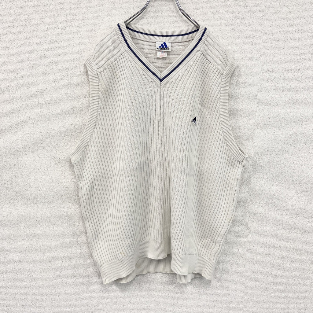 90s～　adidas　アディダス　コットンニットベスト　ヴィンテージ　白　ホワイト　5XOサイズ　古着