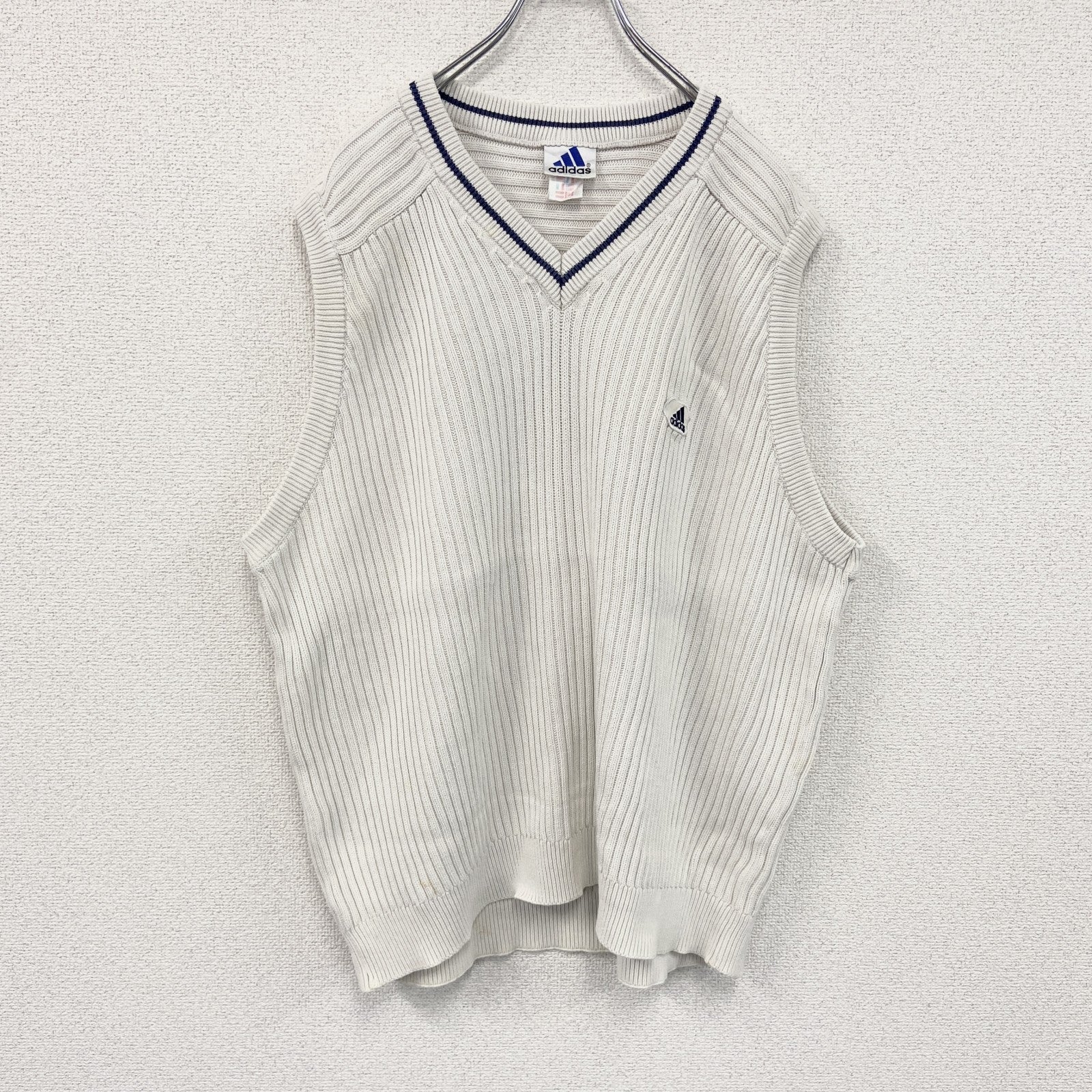 90s～　adidas　アディダス　コットンニットベスト　ヴィンテージ　白　ホワイト　5XOサイズ　古着