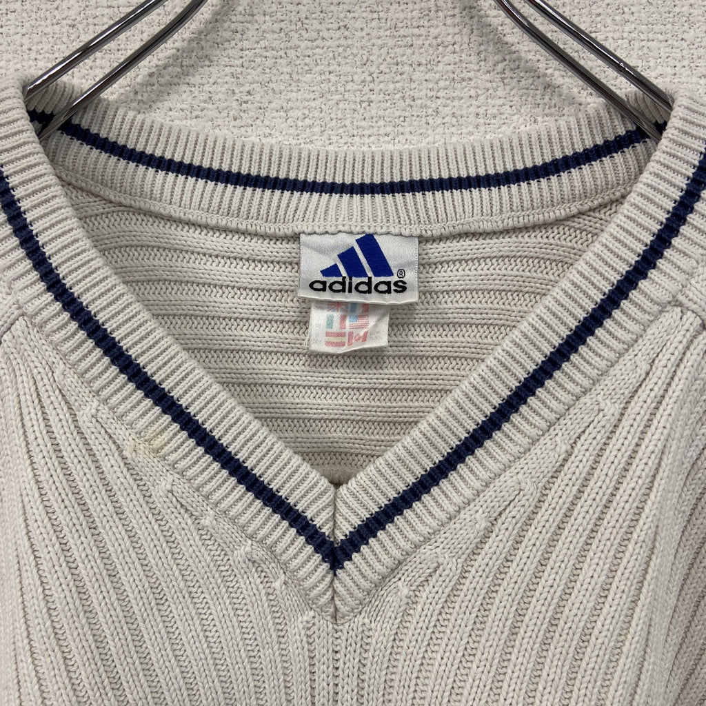 90s～　adidas　アディダス　コットンニットベスト　ヴィンテージ　白　ホワイト　5XOサイズ　古着