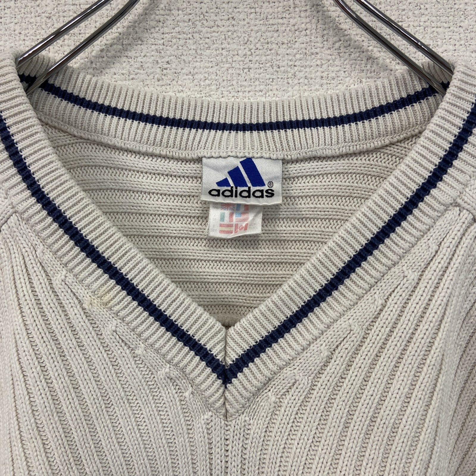 90s～　adidas　アディダス　コットンニットベスト　ヴィンテージ　白　ホワイト　5XOサイズ　古着