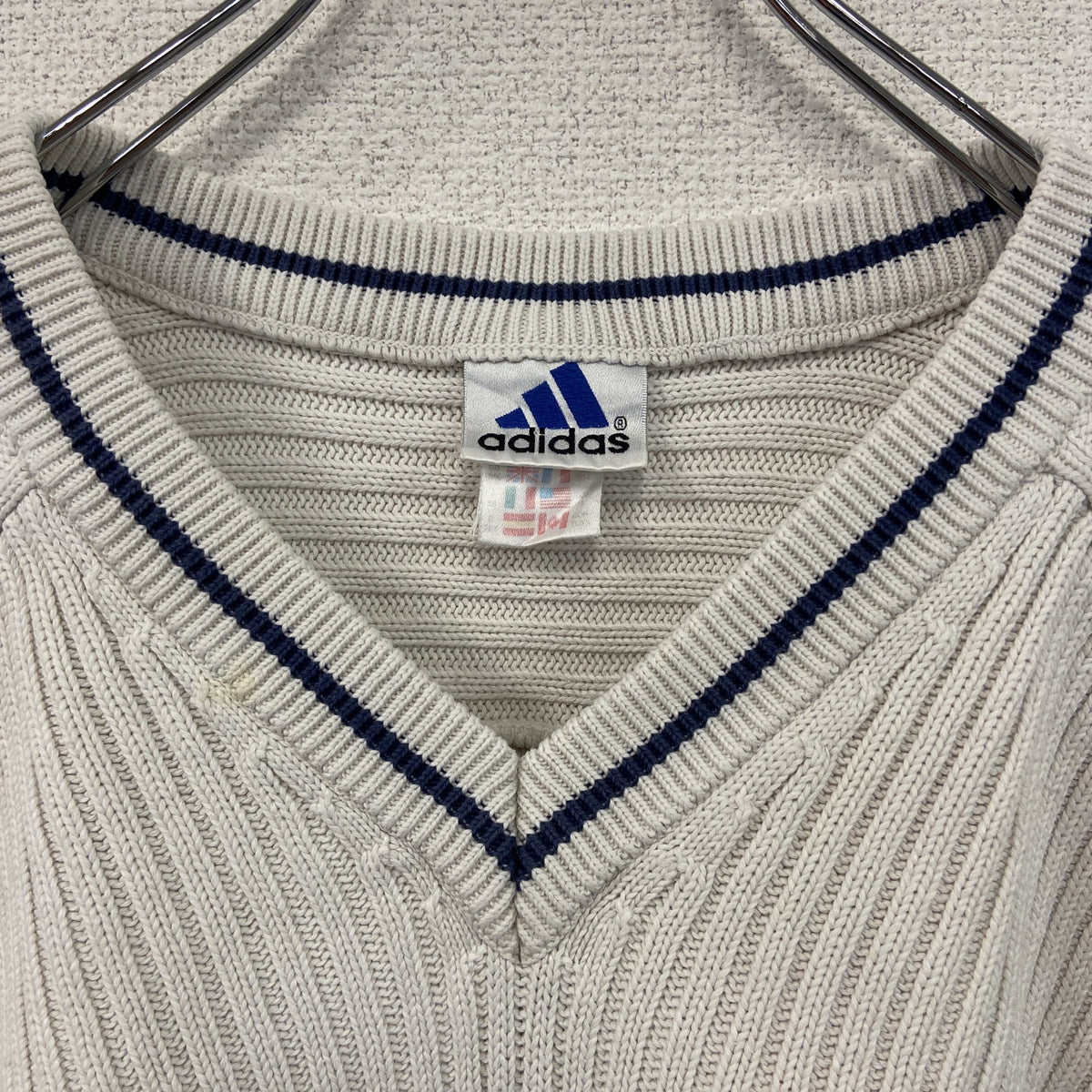 90s～　adidas　アディダス　コットンニットベスト　ヴィンテージ　白　ホワイト　5XOサイズ　古着