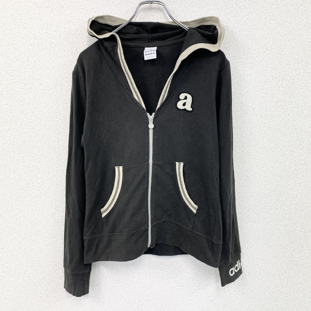 adidas　アディダス　フルジップパーカー/フーディー　黒　ブラック　Lサイズ フード付き メンズ ポリウレタン 古着