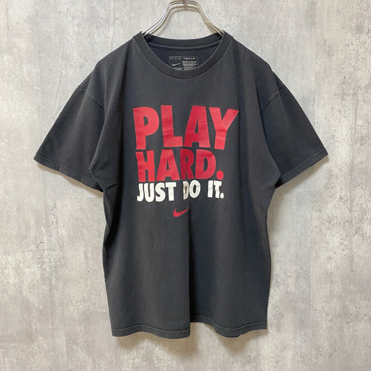 古着 used　NIKE ナイキ　半袖ロゴプリントTシャツ　スウッシュ　黒　ブラック　JUST DO IT　Mサイズ