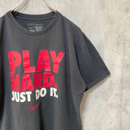 古着 used　NIKE ナイキ　半袖ロゴプリントTシャツ　スウッシュ　黒　ブラック　JUST DO IT　Mサイズ