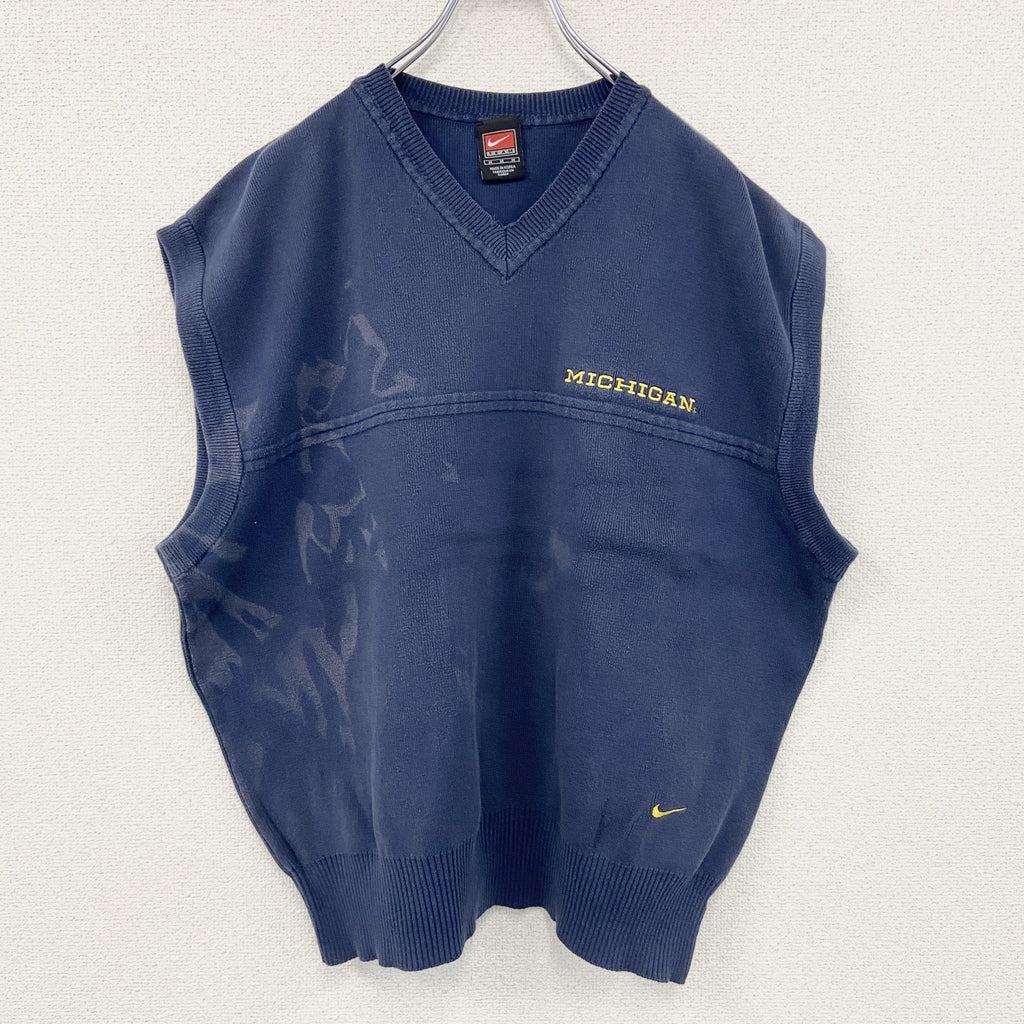 90s　NIKE　ナイキ　コットンニットベスト　ヴィンテージ　フェード　紺　ネイビー　Mサイズ　古着