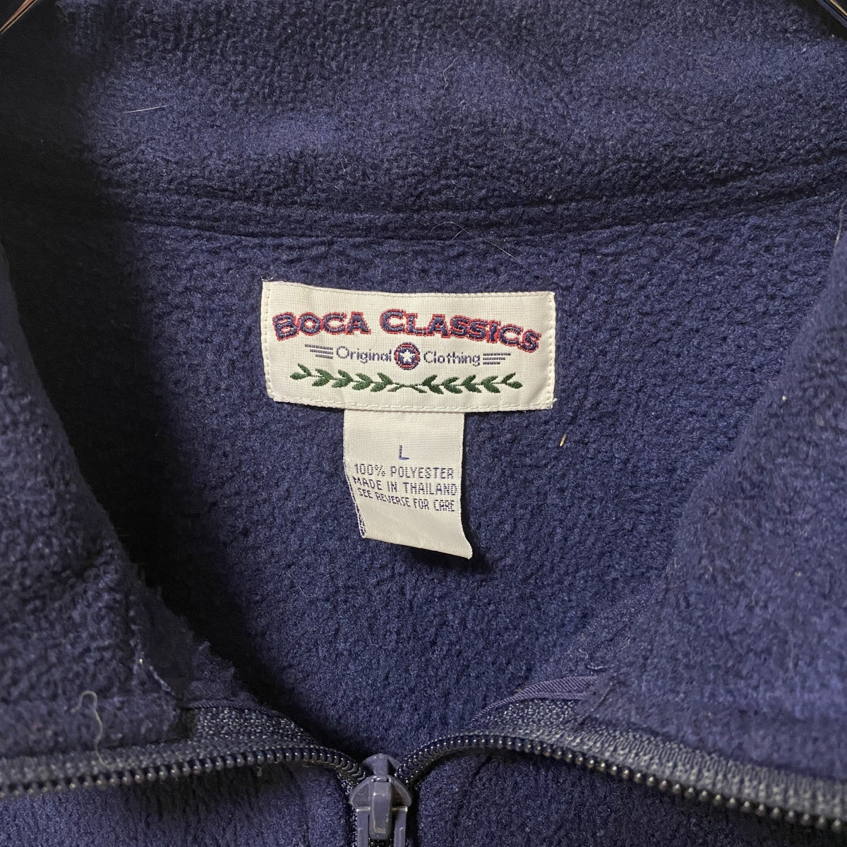 ～90s　BOCA CLASSICS　ハーフジップフリースプルオーバー　ライン　ハイネック　ネイビー　紺　Lサイズ　　ヴィンテージ　古着