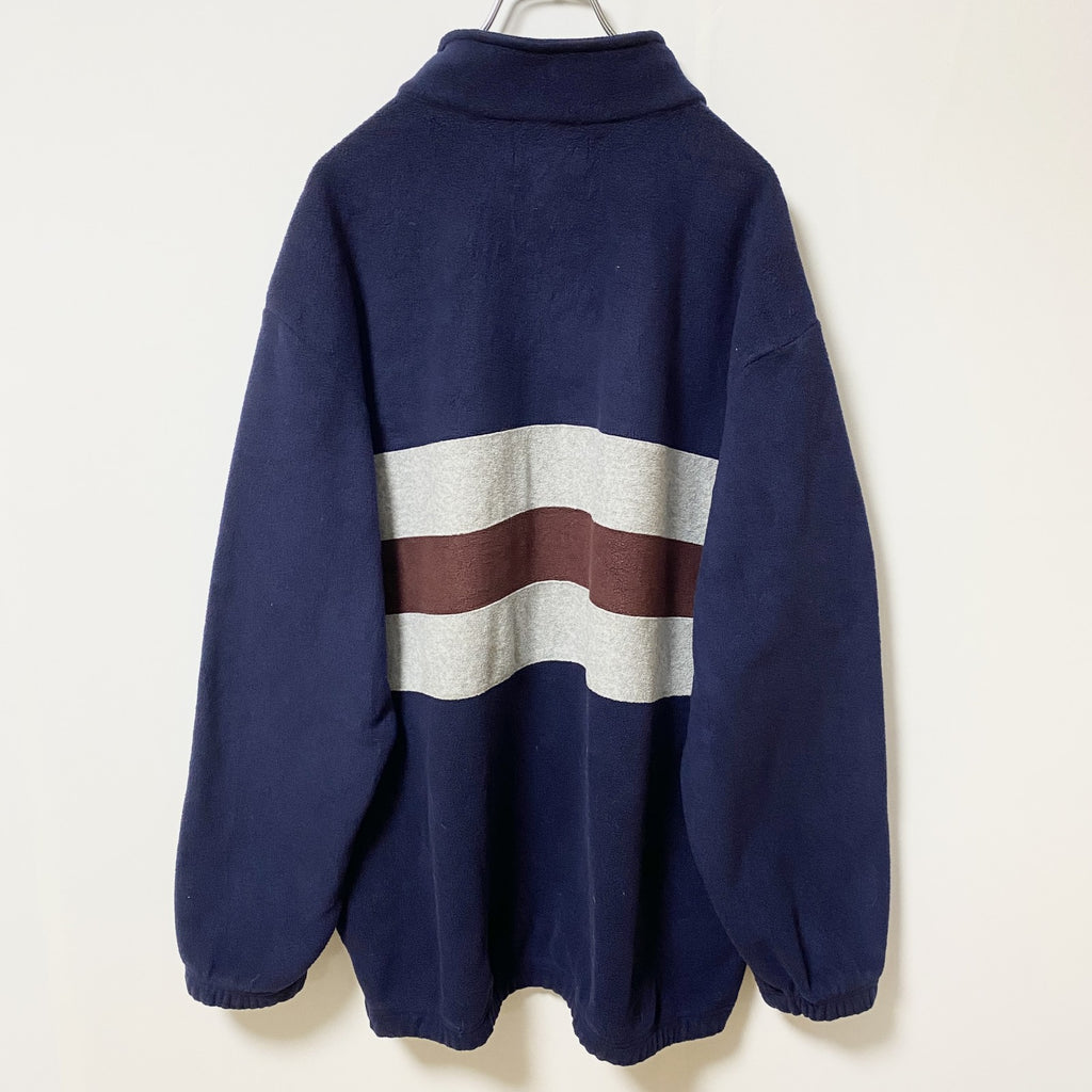 ～90s　BOCA CLASSICS　ハーフジップフリースプルオーバー　ライン　ハイネック　ネイビー　紺　Lサイズ　　ヴィンテージ　古着