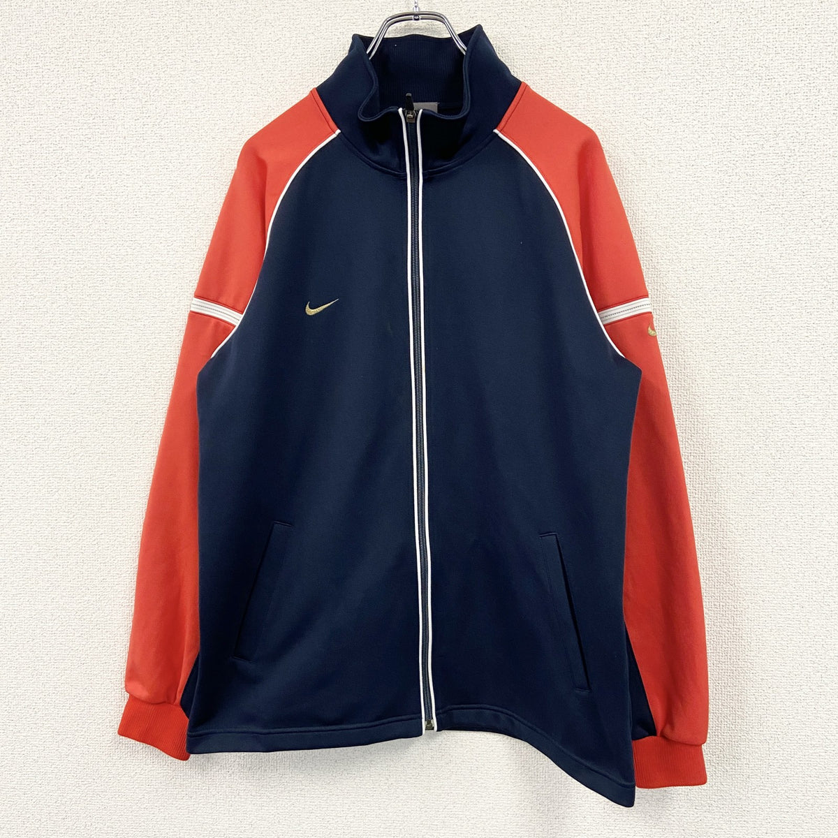 00s　NIKE　ナイキ　トラックジャケット/ジャージ　刺繍ロゴ　ワンポイント　紺　ネイビー　Lサイズ 　古着
