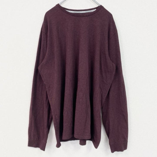 古着 used　L.L.Bean　エルエルビーン　長袖無地Tシャツ　ロンT　シンプル　クルーネック　紅　ワインレッド　XLサイズ