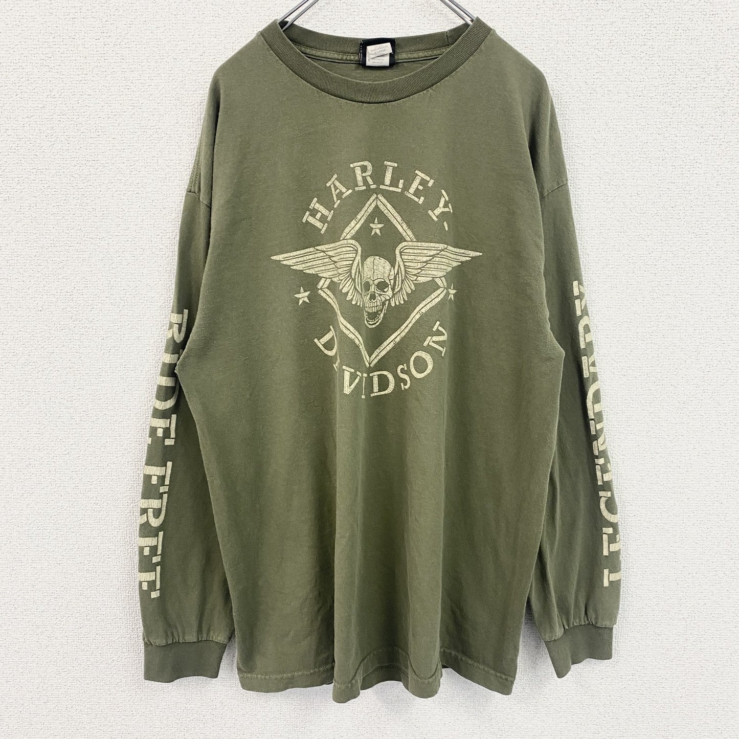 HARLEY DAVIDSON　ハーレーダビッドソン　長袖両面プリントTシャツ　緑　グリーン　XLサイズ