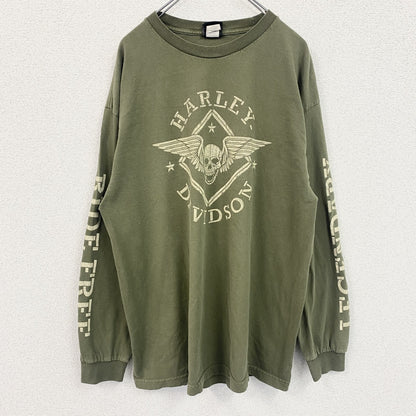 HARLEY DAVIDSON　ハーレーダビッドソン　長袖両面プリントTシャツ　緑　グリーン　XLサイズ