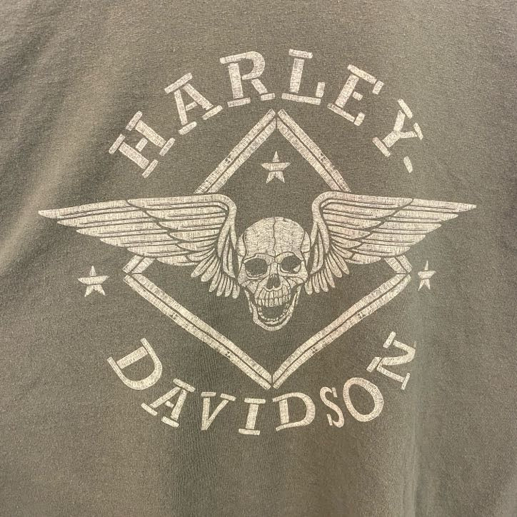 HARLEY DAVIDSON　ハーレーダビッドソン　長袖両面プリントTシャツ　緑　グリーン　XLサイズ