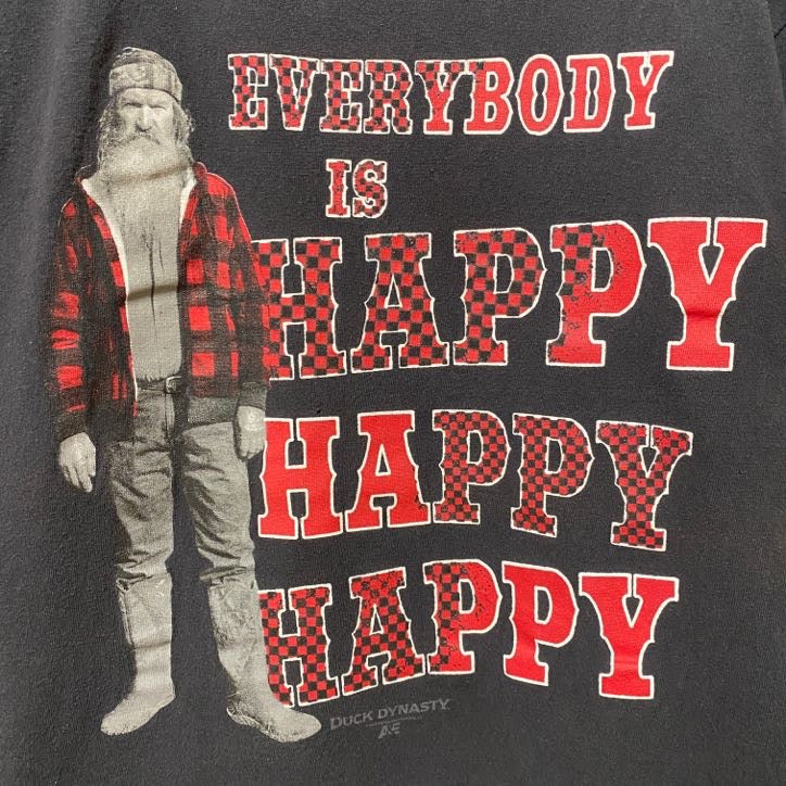 DUCK DYNASTY　ダックダイナスティ　海外TV　半袖プリントTシャツ　黒　ブラック　レトロデザイン　古着