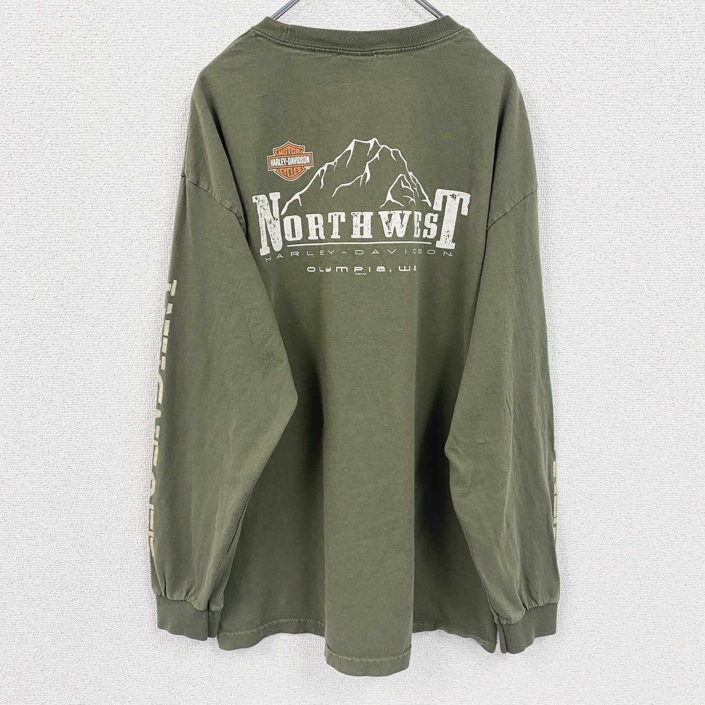 HARLEY DAVIDSON　ハーレーダビッドソン　長袖両面プリントTシャツ　緑　グリーン　XLサイズ