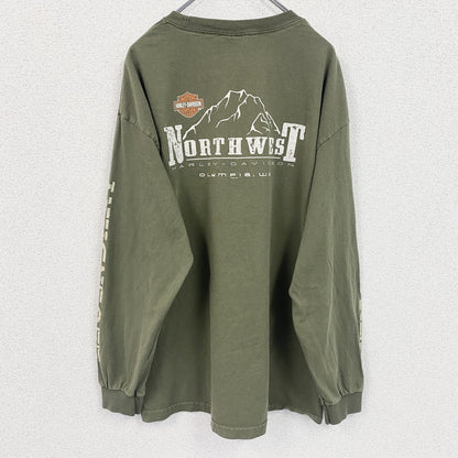 HARLEY DAVIDSON　ハーレーダビッドソン　長袖両面プリントTシャツ　緑　グリーン　XLサイズ