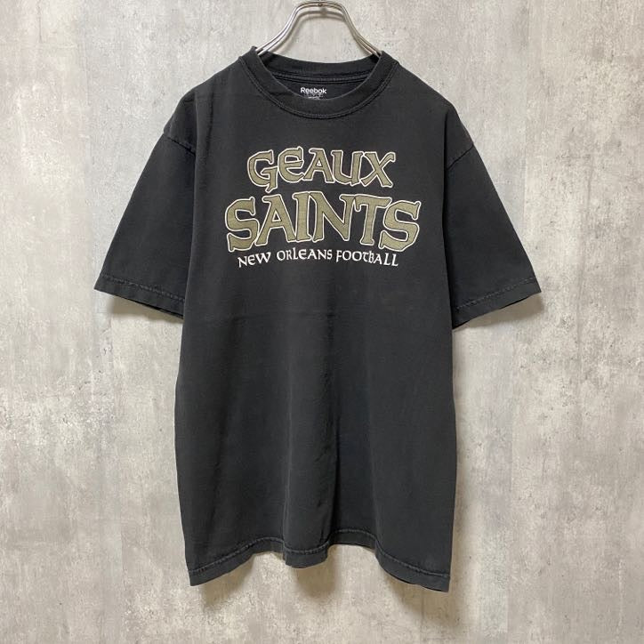 Reebok　リーボック　半袖プリントTシャツ　黒　ブラック　レトロ　デザイン　個性的　クルーネック　春夏服　古着