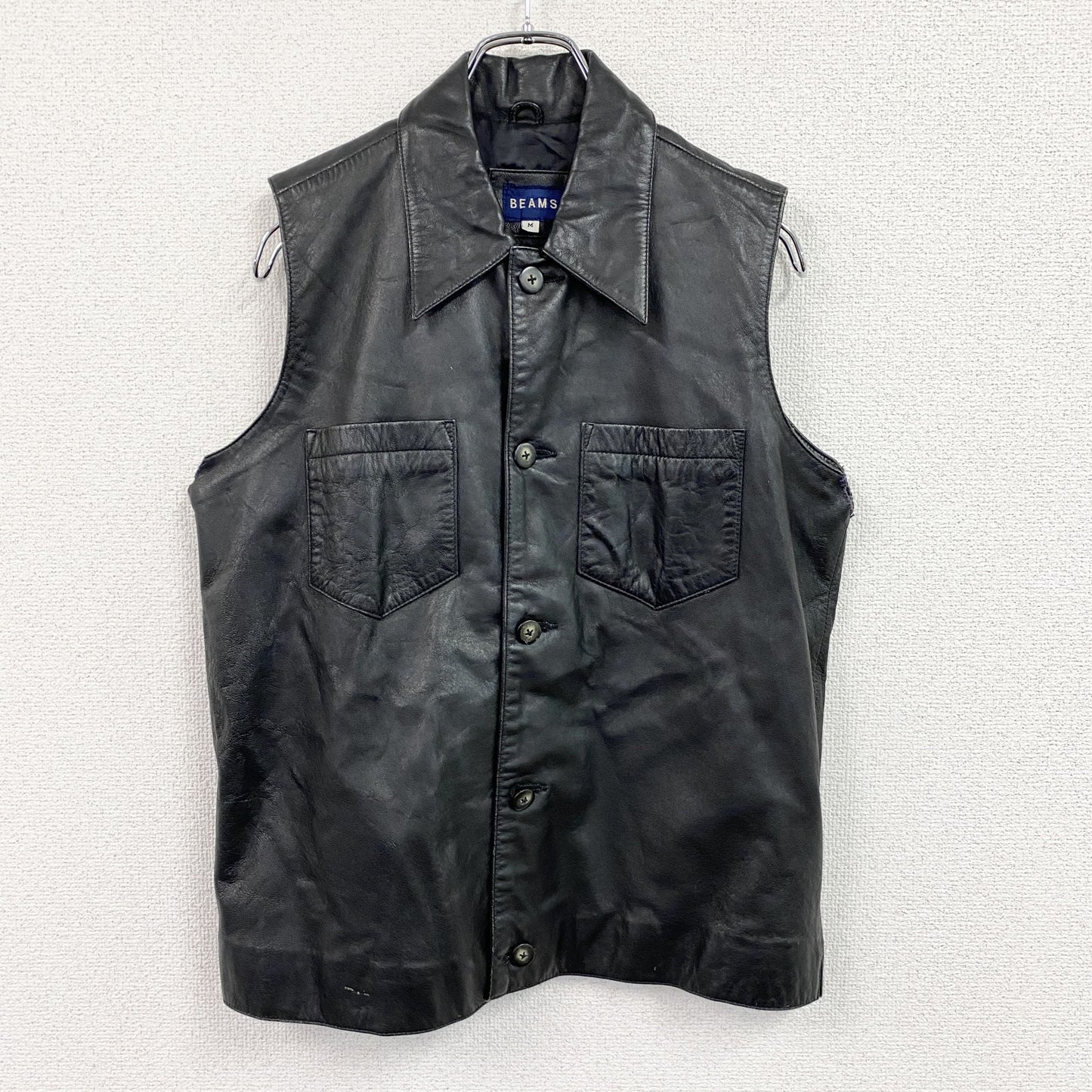 BEAMS　ビームス　ラムレザーベスト　黒　ブラック　Ｍサイズ