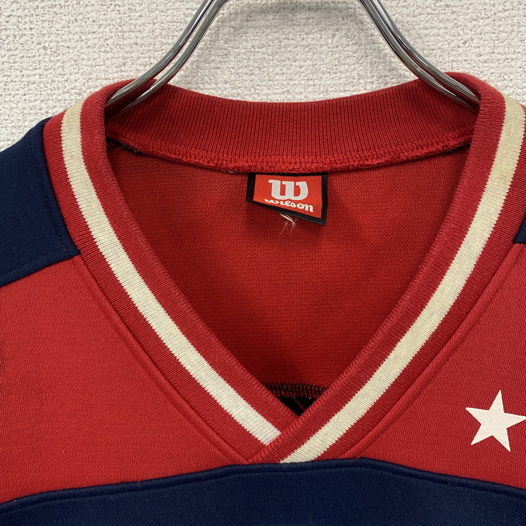90s　Wilson　ウィルソン　スウェット/トレーナー　ゲームシャツ　紺　ネイビー　赤　レッド　Mサイズ スウェットトップス メンズ 古着