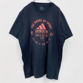 adidas　アディダス　半袖プリントTシャツ　クルーネック　レトロデザイン　黒　ブラック　XLサイズ　古着