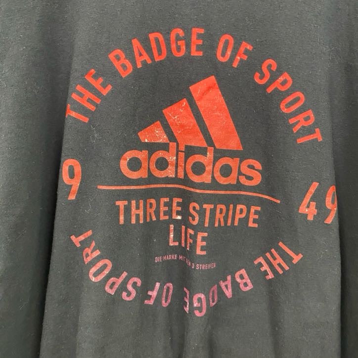 adidas　アディダス　半袖プリントTシャツ　クルーネック　レトロデザイン　黒　ブラック　XLサイズ　古着