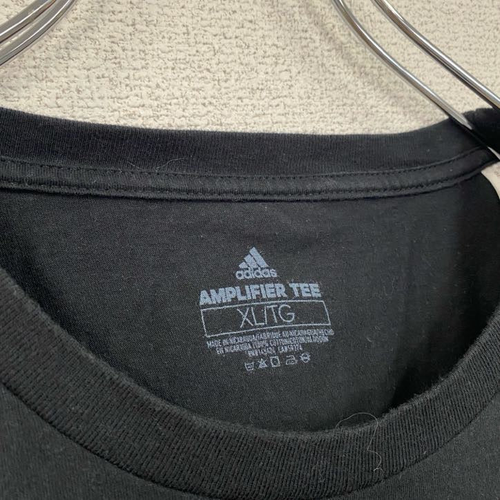 adidas　アディダス　半袖プリントTシャツ　クルーネック　レトロデザイン　黒　ブラック　XLサイズ　古着