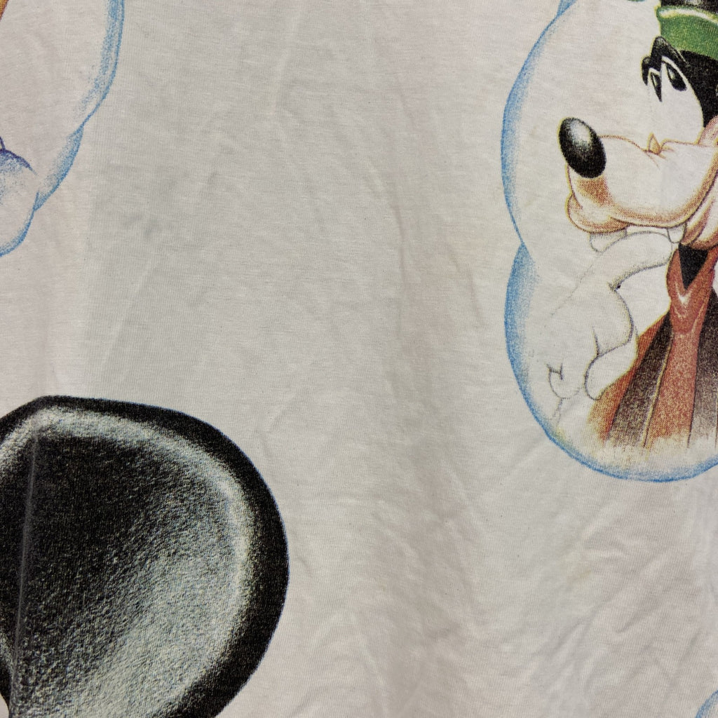 90s　Disney　ディズニー　Mickey & Friends　半袖プリントTシャツ　ヴィンテージ　白　ホワイト　Mサイズ　古着