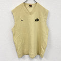 90s　NIKE　ナイキ　コットンニットベスト　ヴィンテージ　刺繍ロゴ　黄色　イエロー　Lサイズ　古着
