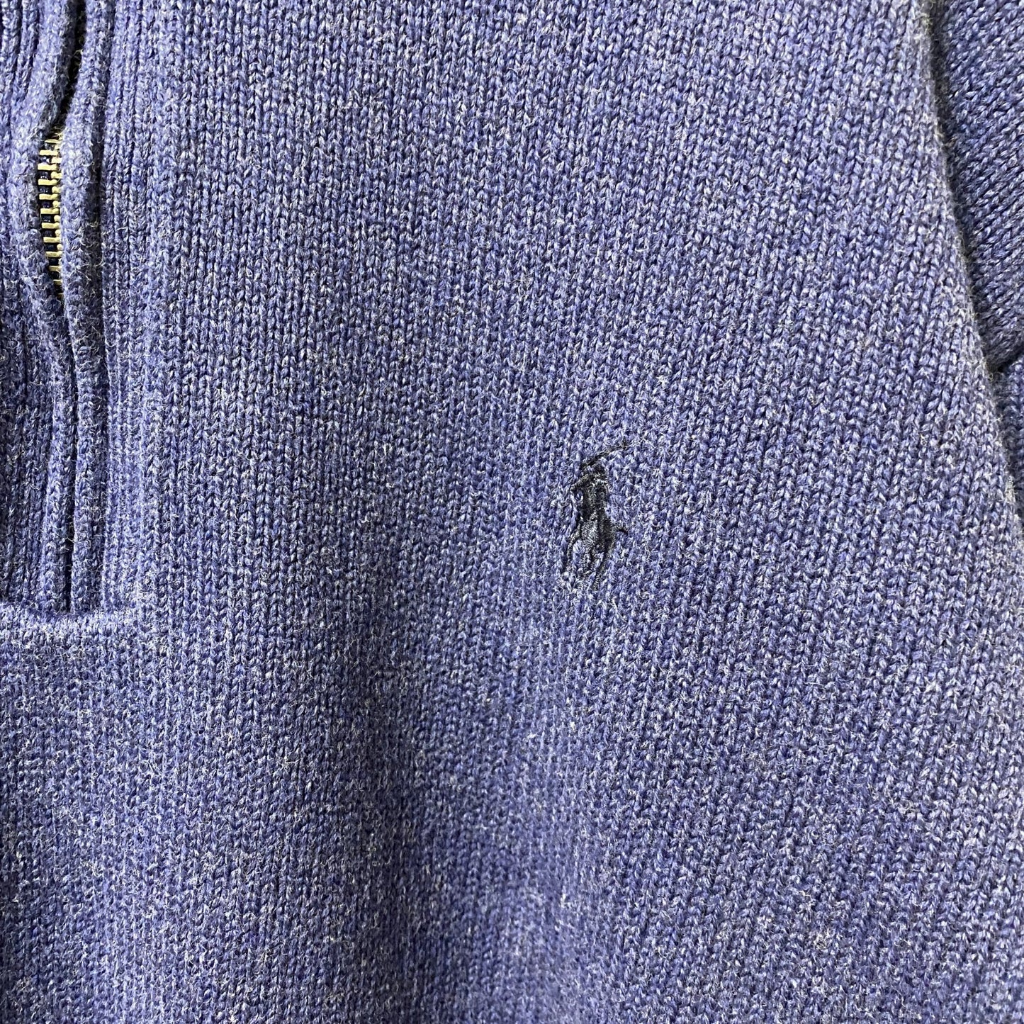 古着 used　POLO RALPH LAUREN 長袖ハーフジップニット　セーター　ワンポイントロゴ刺繍　ネイビー　Lサイズ　